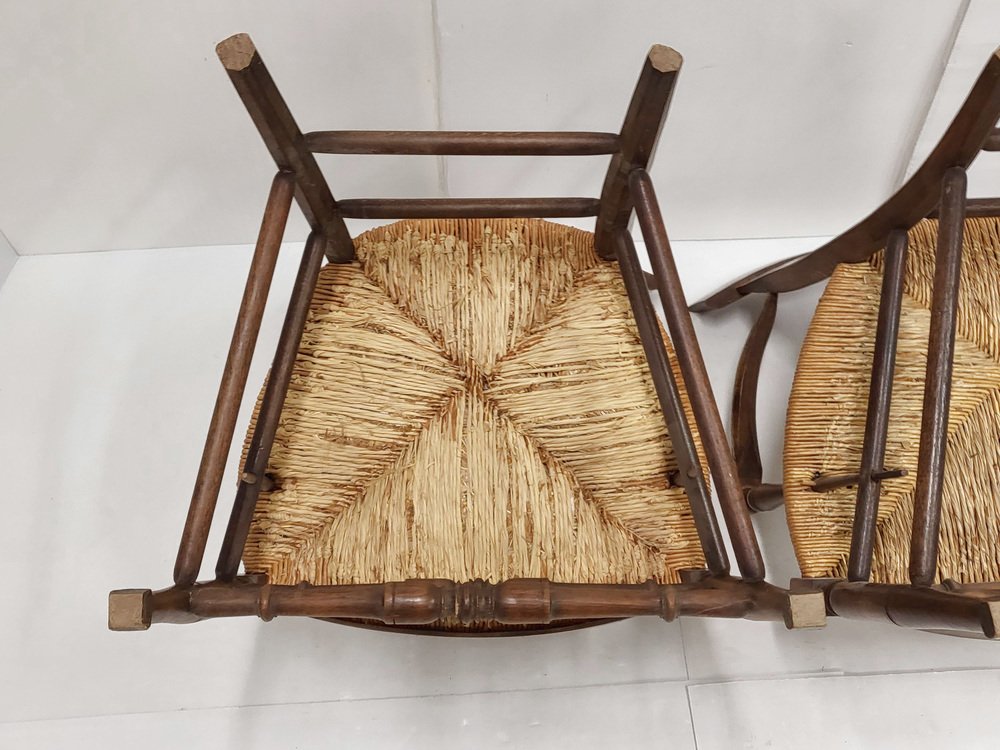 South Western Chairs in Oak & Straw, France, 1900s, Set of 2