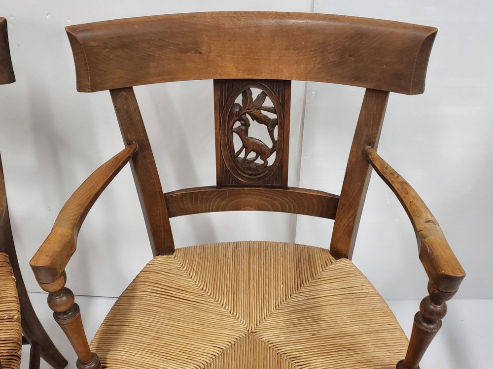 South Western Chairs in Oak & Straw, France, 1900s, Set of 2