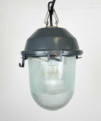 Soviet Industrial Grey Bunker Pendant Light, 1970s-CGF-1363750