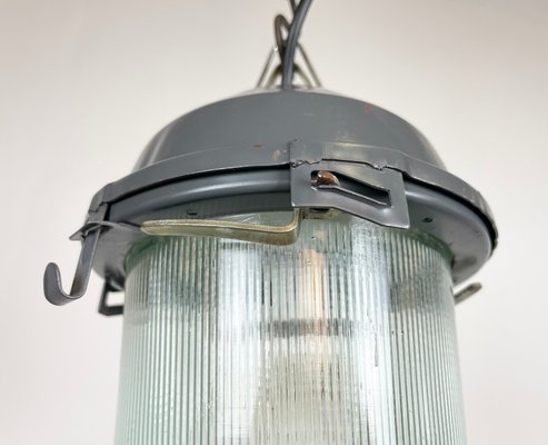 Soviet Industrial Grey Bunker Pendant Light, 1970s-CGF-1363750