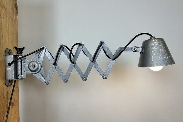 Soviet Industrial Grey Scissor Wall Lamp, 1960s-CGF-1726171