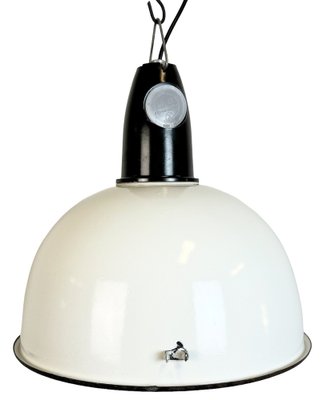 Soviet Industrial White Enamel Pendant Lamp, 1960s-CGF-1756843