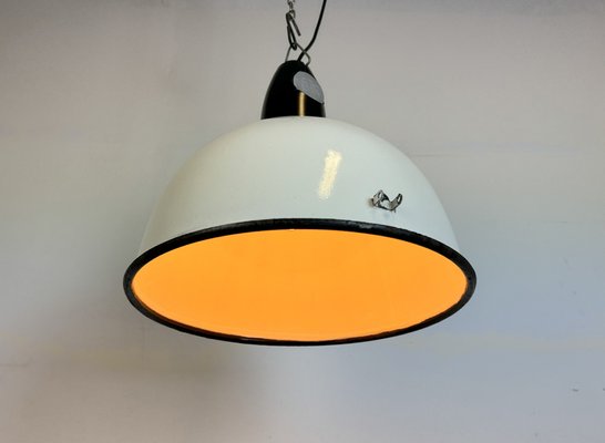 Soviet Industrial White Enamel Pendant Lamp, 1960s-CGF-1756843