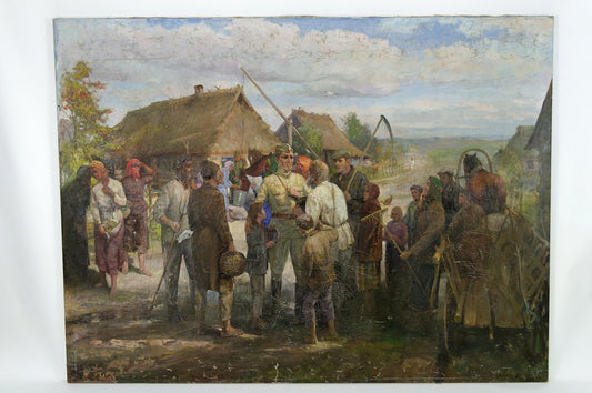 Soviet Propaganda Artist, Soldiers and Peasants, 1983, Canvas Painting