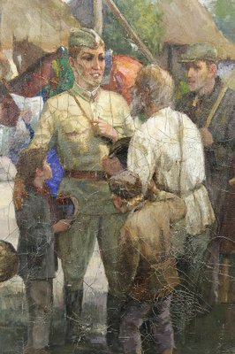 Soviet Propaganda Artist, Soldiers and Peasants, 1983, Canvas Painting-XNH-1804560