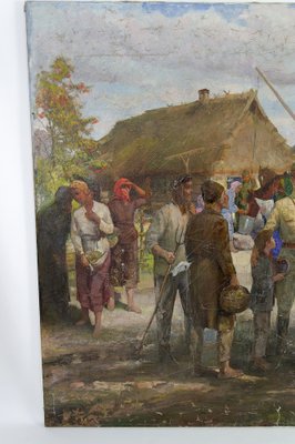 Soviet Propaganda Artist, Soldiers and Peasants, 1983, Canvas Painting-XNH-1804560