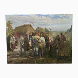 Soviet Propaganda Artist, Soldiers and Peasants, 1983, Canvas Painting-XNH-1804560