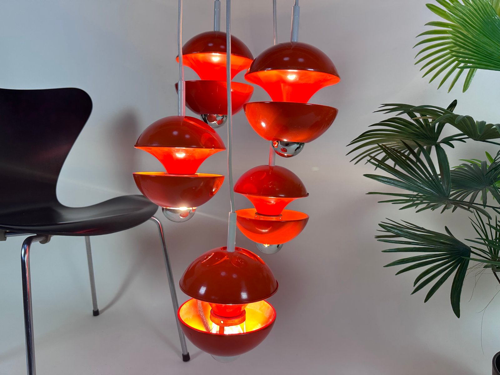 Space Age 5-Light Metal Ball Ceiling Light by Klaus Hempel for Kaiser Leuchten, Germany, 1972