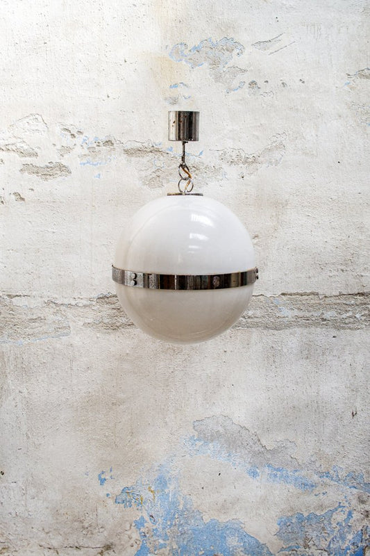 Space Age Acrylic Glass and Chromed Metal Pendant Light, Italy, 1960s