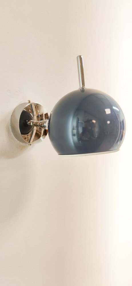 Space Age Adjustable Chrome and Blue Wall Light