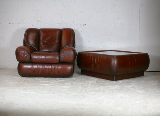 Space Age Armchair and Coffee Table, Italy, 1970s, Set of 2-MAO-1131540