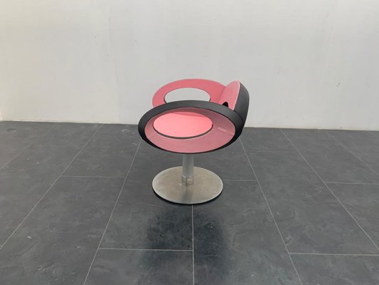 Space Age Armchair in Pink and Black Leather with Steel Structure-IJR-1012987