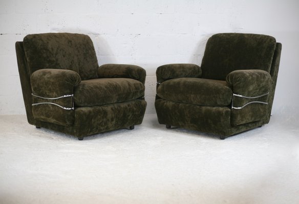 Space Age Armchairs in Brown Velvet and Steel, France, 1970s, Set of 2-MAO-1050231