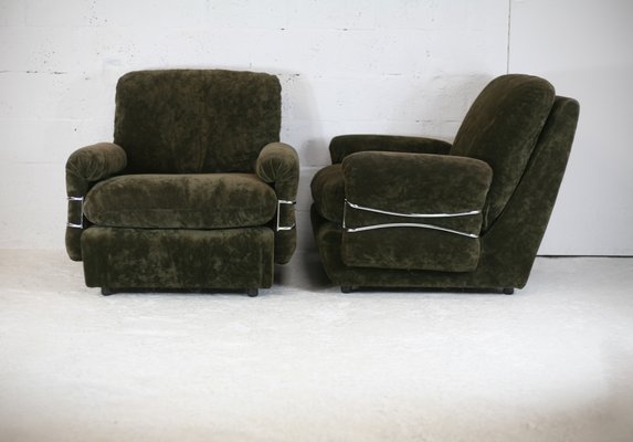 Space Age Armchairs in Brown Velvet and Steel, France, 1970s, Set of 2-MAO-1050231