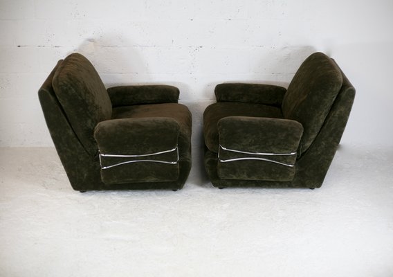 Space Age Armchairs in Brown Velvet and Steel, France, 1970s, Set of 2-MAO-1050231