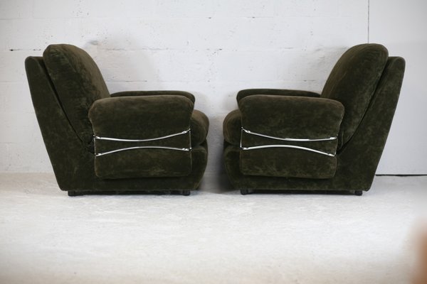 Space Age Armchairs in Brown Velvet and Steel, France, 1970s, Set of 2-MAO-1050231