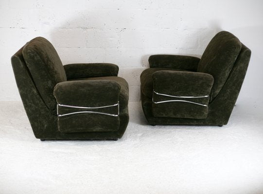 Space Age Armchairs in Brown Velvet and Steel, France, 1970s, Set of 2-MAO-1050231