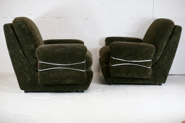 Space Age Armchairs in Brown Velvet and Steel, France, 1970s, Set of 2-MAO-1050231