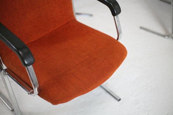 Space Age Armchairs with Chrome Steel Base and Burnt Orange Coating, 1970, Set of 4-MAO-1297182