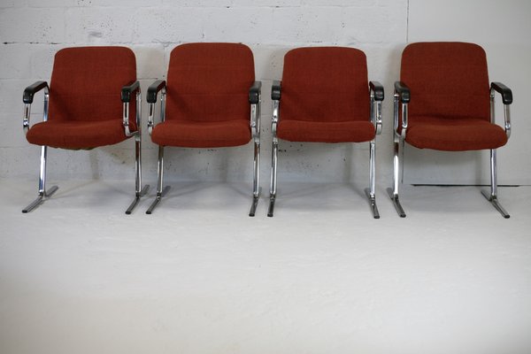 Space Age Armchairs with Chrome Steel Base and Burnt Orange Coating, 1970, Set of 4-MAO-1297182