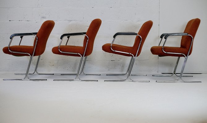 Space Age Armchairs with Chrome Steel Base and Burnt Orange Coating, 1970, Set of 4-MAO-1297182