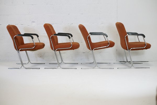 Space Age Armchairs with Chrome Steel Base and Burnt Orange Coating, 1970, Set of 4-MAO-1297182