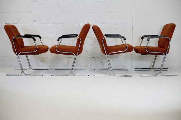 Space Age Armchairs with Chrome Steel Base and Burnt Orange Coating, 1970, Set of 4-MAO-1297182