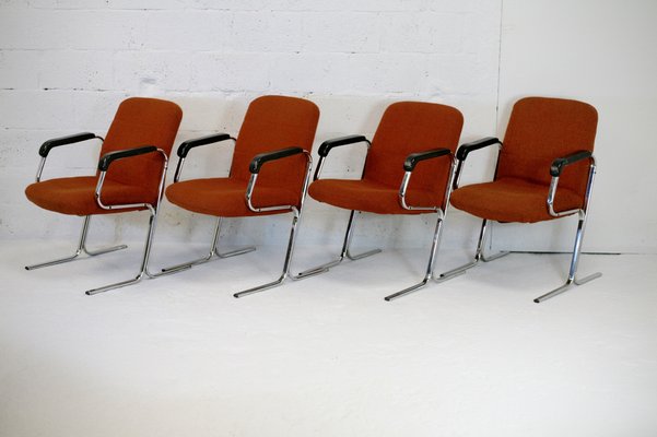 Space Age Armchairs with Chrome Steel Base and Burnt Orange Coating, 1970, Set of 4-MAO-1297182