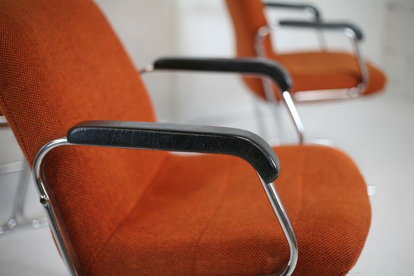 Space Age Armchairs with Chrome Steel Base and Burnt Orange Coating, 1970, Set of 4-MAO-1297182