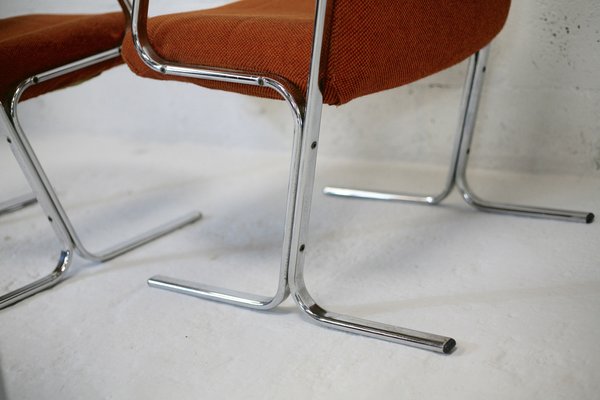 Space Age Armchairs with Chrome Steel Base and Burnt Orange Coating, 1970, Set of 4-MAO-1297182