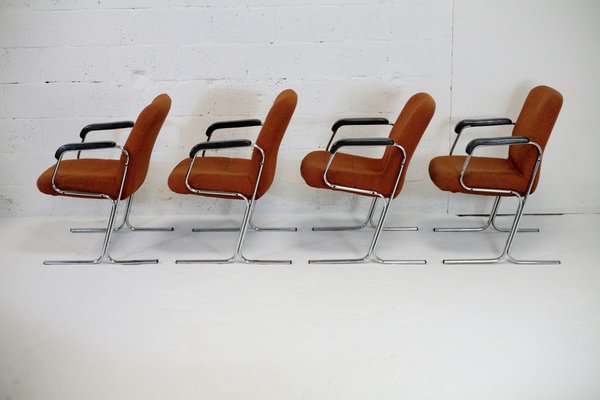 Space Age Armchairs with Chrome Steel Base and Burnt Orange Coating, 1970, Set of 4-MAO-1297182