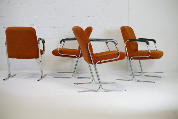 Space Age Armchairs with Chrome Steel Base and Burnt Orange Coating, 1970, Set of 4-MAO-1297182