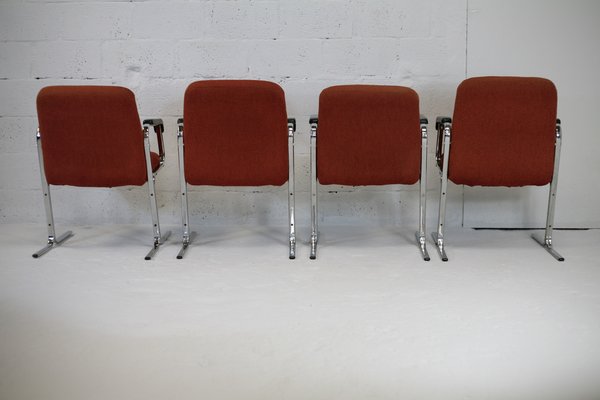 Space Age Armchairs with Chrome Steel Base and Burnt Orange Coating, 1970, Set of 4-MAO-1297182