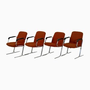 Space Age Armchairs with Chrome Steel Base and Burnt Orange Coating, 1970, Set of 4-MAO-1297182