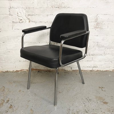 Space Age Black Leather Armchair, 1970s-CQZ-968644