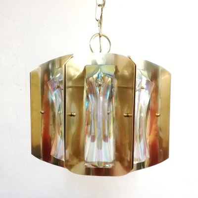 Space Age Brass and Crystal Iridescent Pendant Lamp, 1970s-RGF-787658