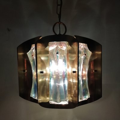 Space Age Brass and Crystal Iridescent Pendant Lamp, 1970s-RGF-787658