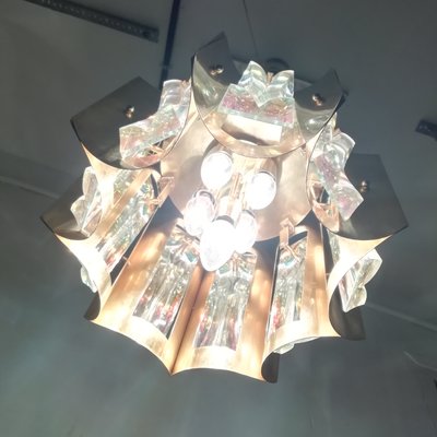 Space Age Brass and Crystal Iridescent Pendant Lamp, 1970s-RGF-787658