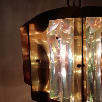 Space Age Brass and Crystal Iridescent Pendant Lamp, 1970s-RGF-787658