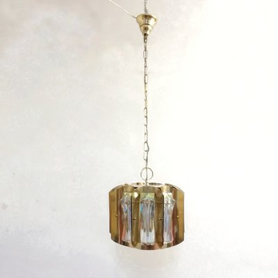 Space Age Brass and Crystal Iridescent Pendant Lamp, 1970s-RGF-787658