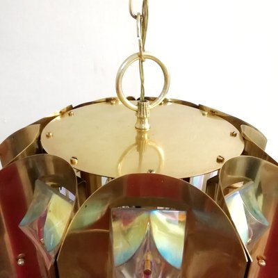 Space Age Brass and Crystal Iridescent Pendant Lamp, 1970s-RGF-787658