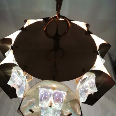 Space Age Brass and Crystal Iridescent Pendant Lamp, 1970s-RGF-787658