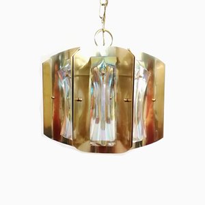 Space Age Brass and Crystal Iridescent Pendant Lamp, 1970s-RGF-787658