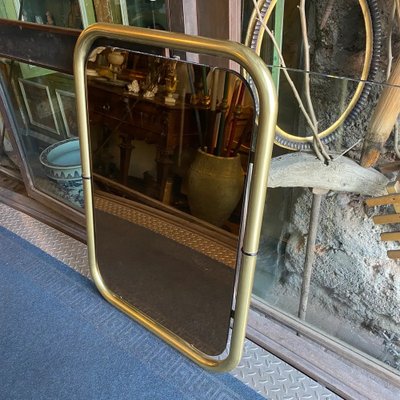 Space Age Brass and Pink Glass Wall Mirror from Cristal Arte, Italy, 1970s-NMK-1385971