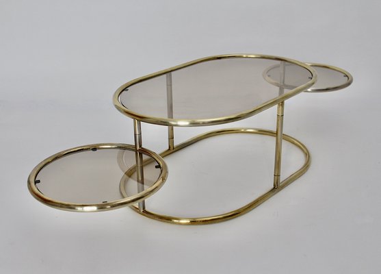 Space Age Brass Plated Oval Sofa Table, Italy, 1960s-NB-1335580