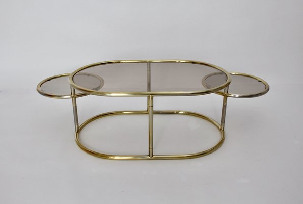 Space Age Brass Plated Oval Sofa Table, Italy, 1960s-NB-1335580