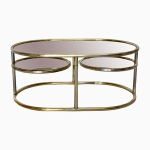 Space Age Brass Plated Oval Sofa Table, Italy, 1960s-NB-1335580