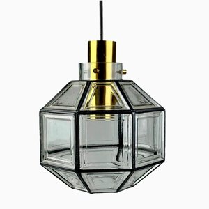 Space Age Ceiling Lamp in Glass & Brass from Glashütte Limburg Germany, 1970s-EJL-2022444