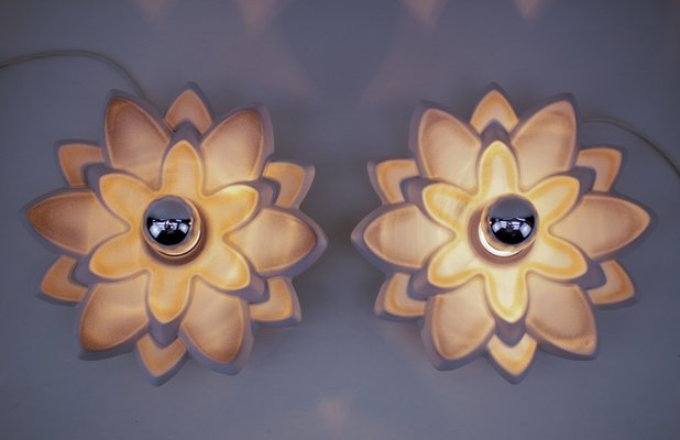 Space Age Ceramic Flower Wall or Ceiling Lamps, Germany, 1960s, Set of 2-KQB-1424964