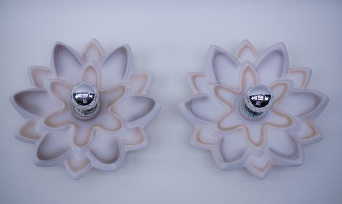 Space Age Ceramic Flower Wall or Ceiling Lamps, Germany, 1960s, Set of 2-KQB-1424964